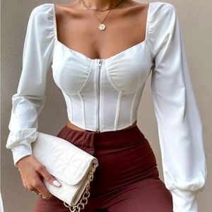 White long sleeve corset crop top